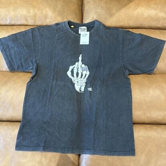 Gallery Dept Bones Middle Finger Fashion Victim 1993 Vintage Black T-Shirt Large